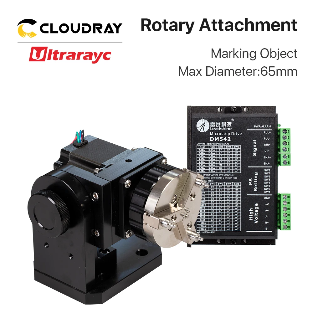 

Ultrarayc Rotary Attachment MAX Diameter 65mm with Chuck for Fiber laser Marking & Engraving Machine Cup & Ring DIY Letter