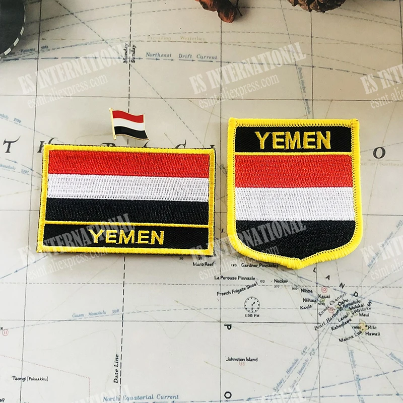 YEMEN National Flag Embroidery Patches Badge Shield And Square Shape Pin One Set On The Cloth Armband   Backpack  Decoration