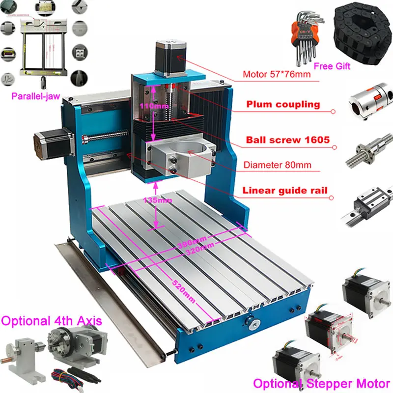 CNC Frame 3040L 3 4axis Linear Guideway Rail Type CNC 3040 Frame with NEMA 23 Stepper Motor for DIY Engraving Milling Machine