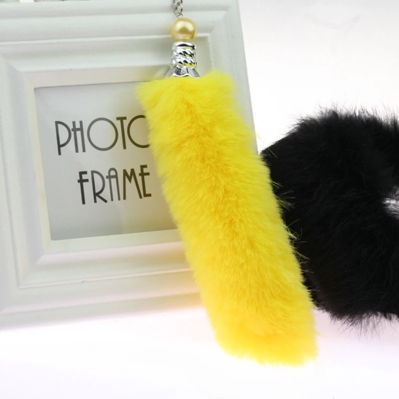 Fluffy Rabbit Fur Tail Keychain For Women Cute Girls Pompon Key Chain On Bag Car Trinket Female Jewelry Gift