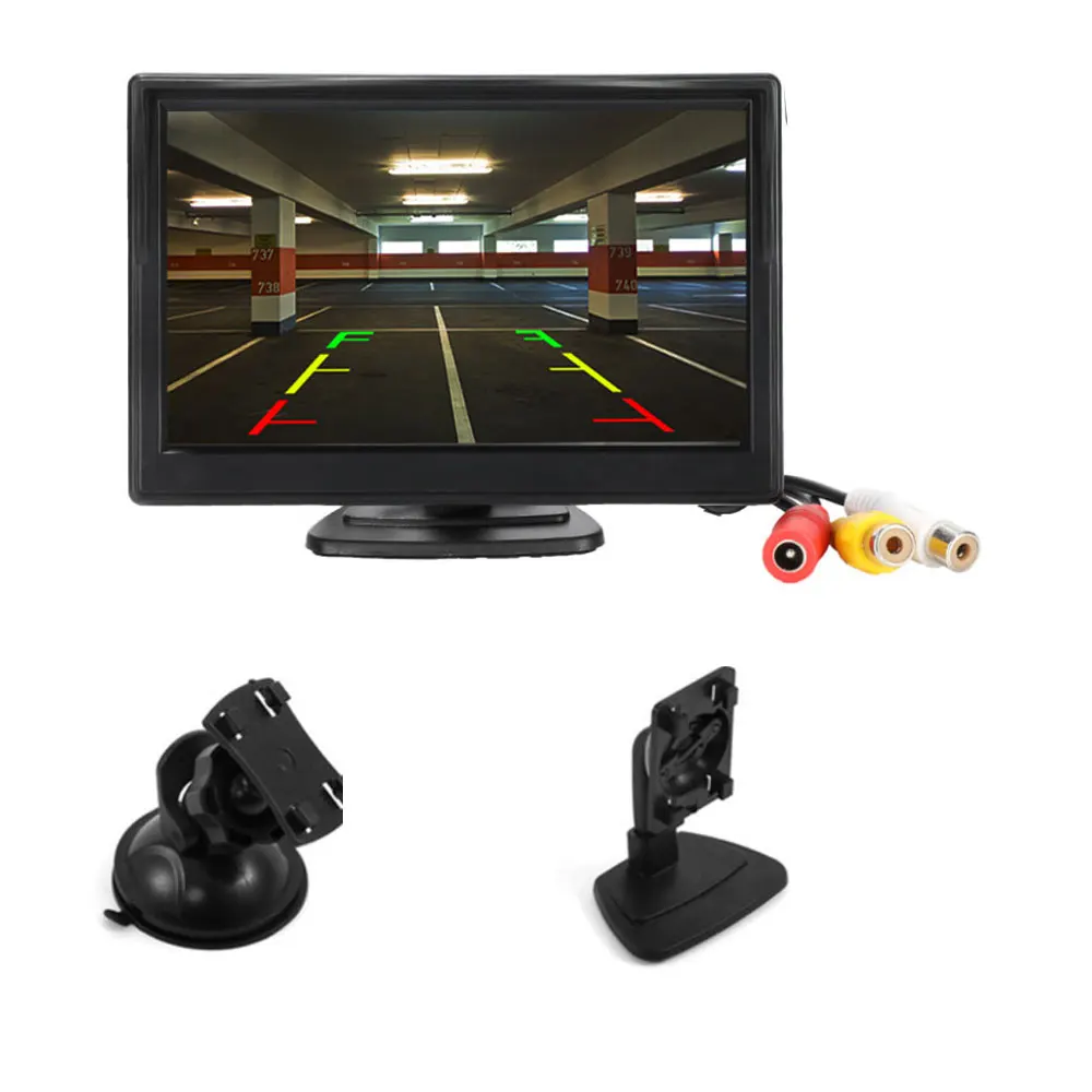 자동차 모니터 TFT LCD 5 인치 HD 디지털 16:9, 800x480 화면, 양방향 비디오 입력, 역방향 후방 카메라 DVD VCD