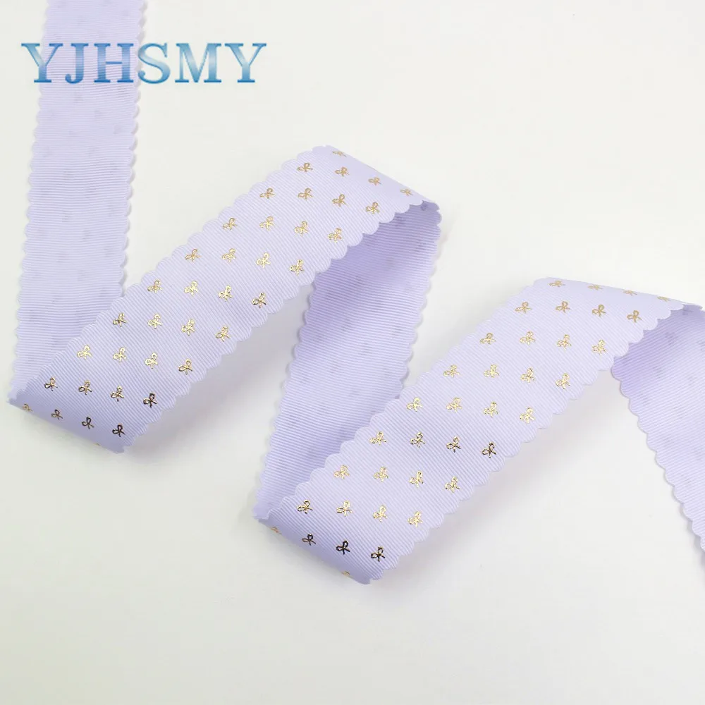 I-19729-1747 1-1/2inch Hot Gold Bow print Pattern Ribbon , 5 yards DIY handmade hair accessories Material , Bow Decoration