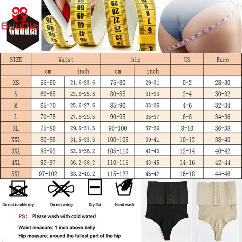 GUUDIA High Waist Tummy Control Sexy Thong Shapers Women Control Panties Firm Compress Girdle Waist Trainer Cinchers Butt Lifter