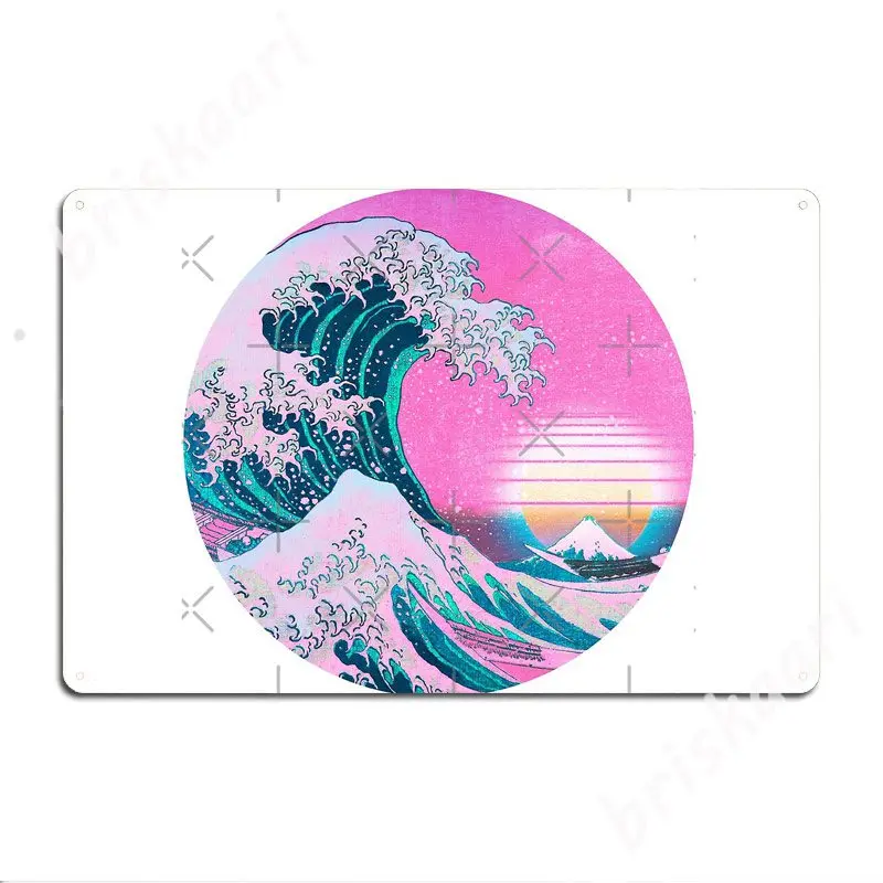 Vaporwave Great Wave Off Kanagawa Aesthetic Retro Sunset Metal Signs pub Garage Wall Decor pub Decoration Tin sign Posters