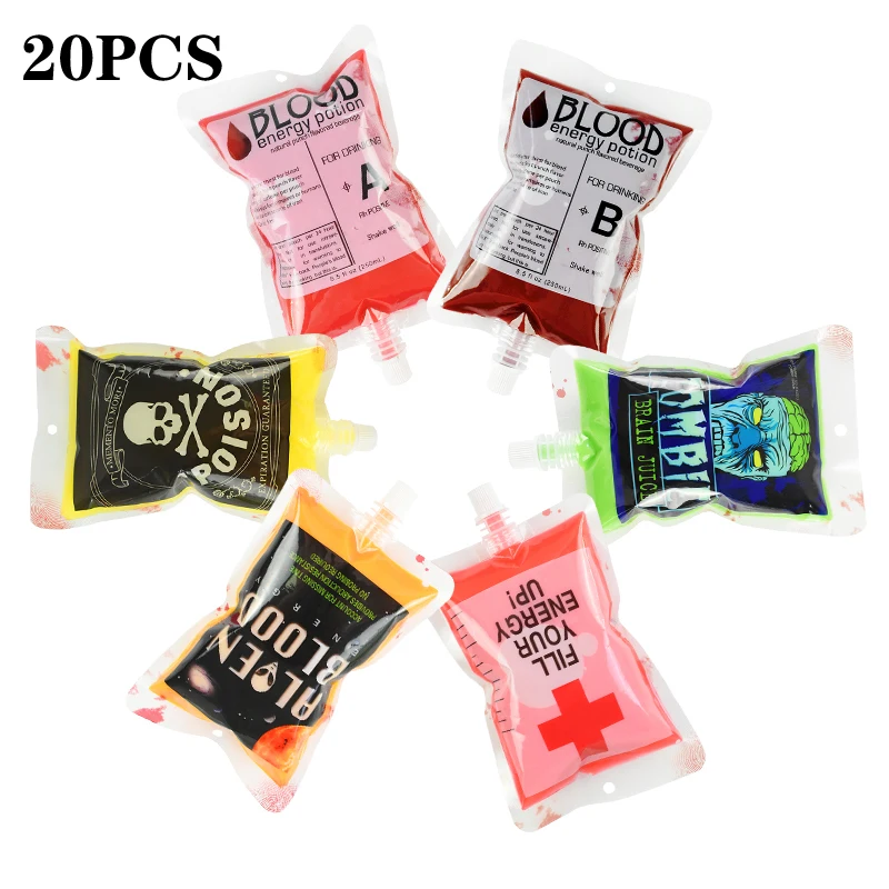 

20PCS Halloween Cosplay Party Drink Container Drinking Bag Vampire Props Fruit Juice Blood Drinking Pack Beverage Bag Decor