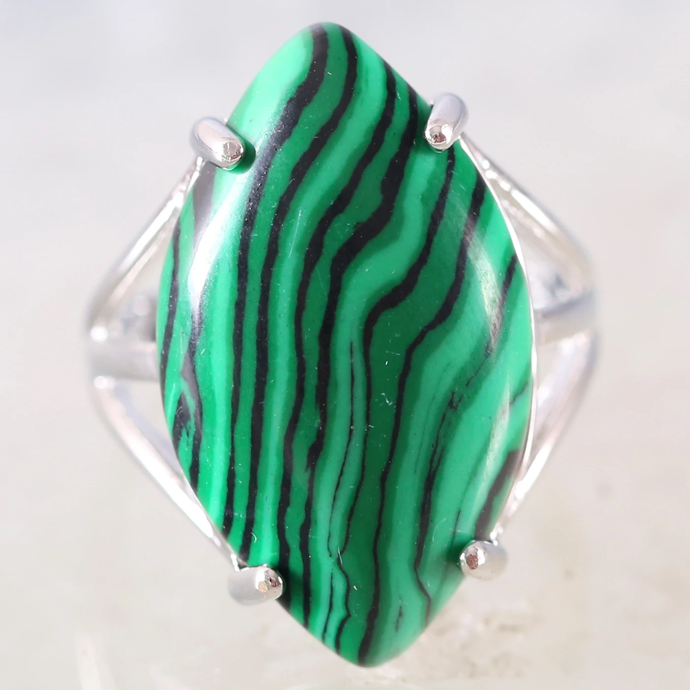 Finger Ring Natural Stone Olive CAB Cabochon Bead Black Onyx Adjustable Ring For Women Men image 5