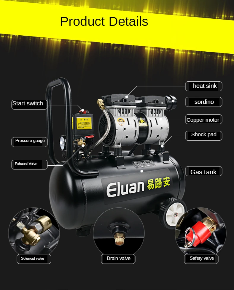 Tắt Tiếng Không Máy Bơm Không Khí Nhỏ Cao Áp Suất Nén Khí Không Dầu 220V Gỗ Phun Bơm