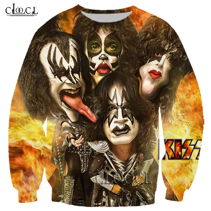 HX Newest Fashion Hip Hop Rock Metal Kiss Band 3D Print Men Women Popular Harajuku Sweatshirt Unisex Autumn All-match Tops