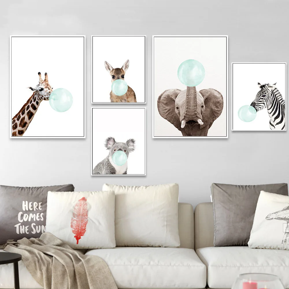 

Baby Blue Bubbles Animal Zebra Girafe Canvas Poster Nursery Wall Art Print Painting Nordic Picture Children Bedroom Decoration