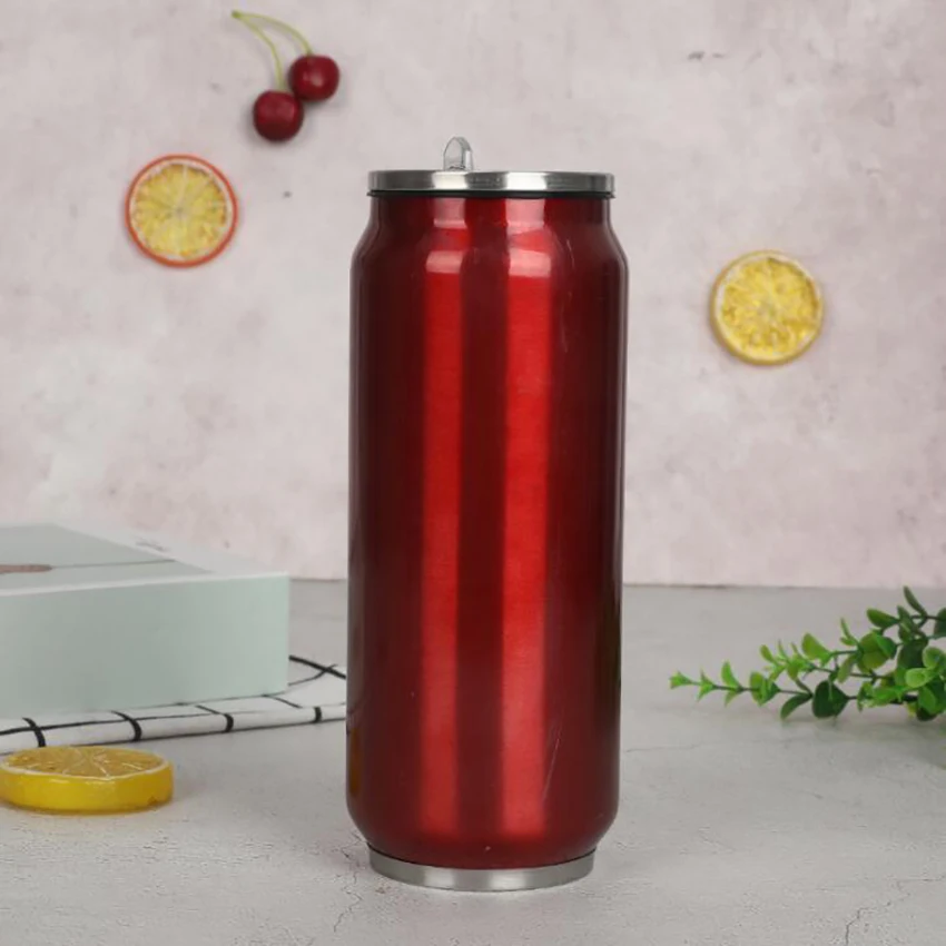 Fashion High Quality Beverage Can Hot Vacuum Insulated With Straw Thermos Stainless Steel Water Bottle 500ml