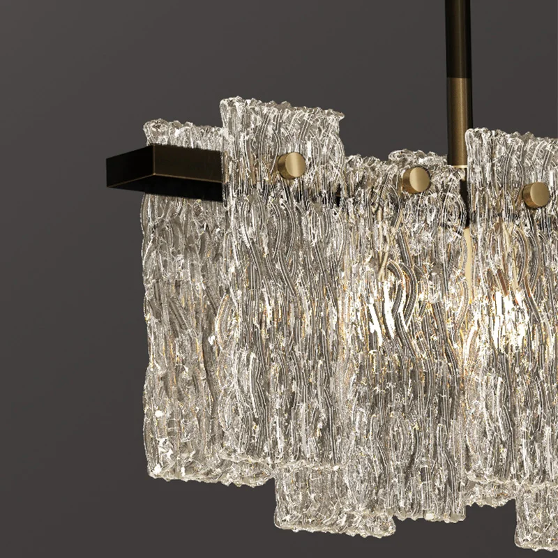 Lampadario moderno in cristallo da 100 cm Sala da pranzo Design rettangolare Sala da pranzo Isola Apparecchio di illuminazione Lampada a sospensione a LED in ottone di lusso