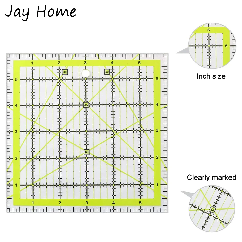 6x 6 Inch Quilting Ruler Square Acrylic Sewing Patchwork Ruler with Colored Grid Lines for DIY Crafts Fabric Cutting Ruler