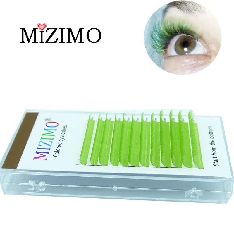 Color grafting false eyelashes green artificial mink false eyelashes 8-13mm mixed length grafting eyelash extension tool