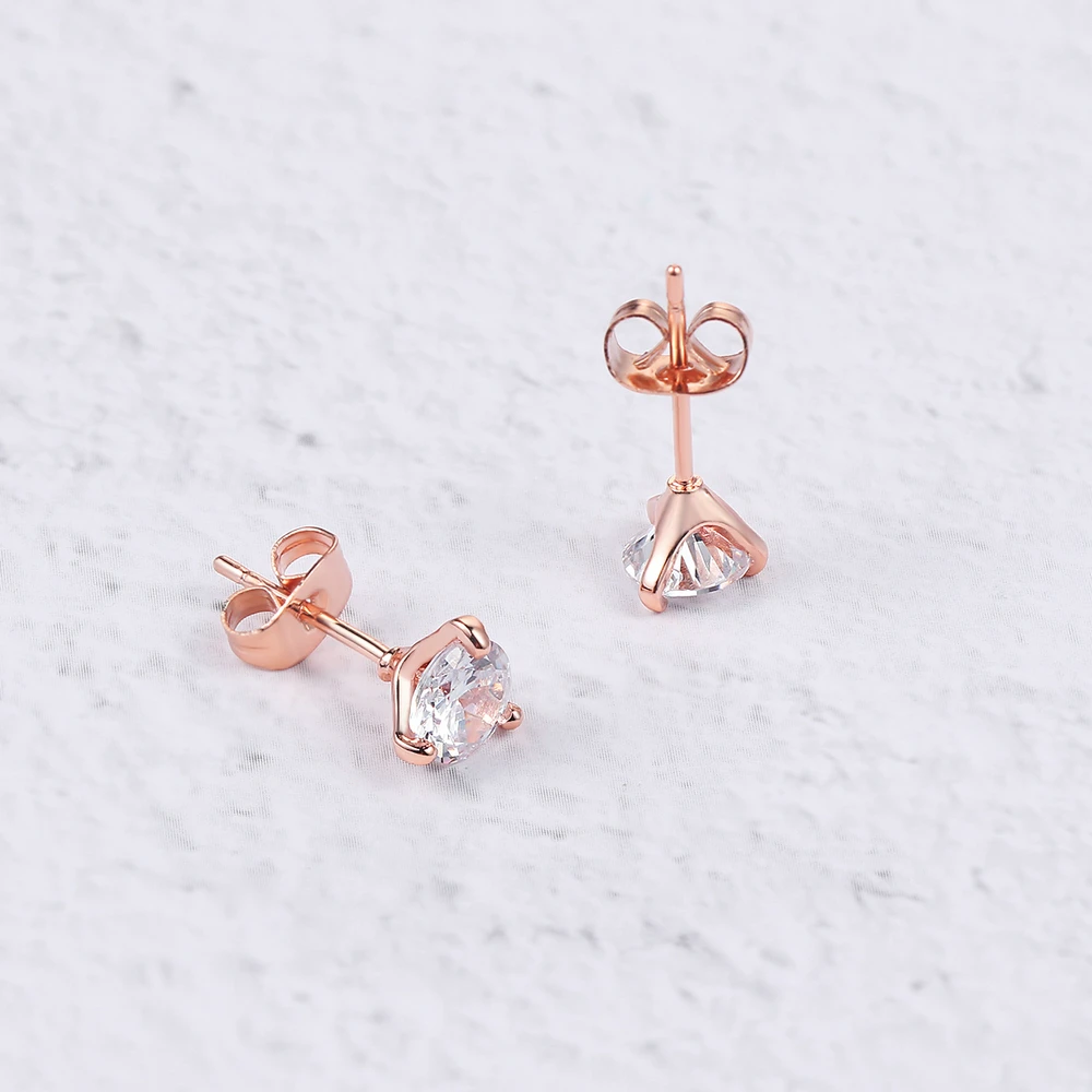 Top Quality ZYE775 Simple Style Three Claws Cubic Zirconia Rose Gold Color Stud Earrings For Women Jewelry Crystal