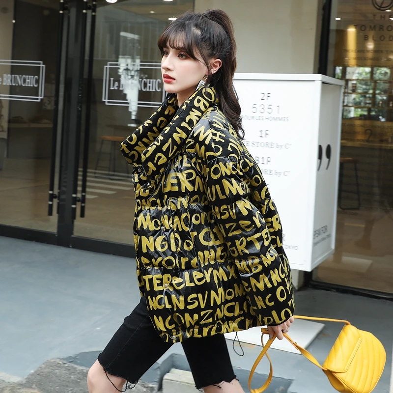 2024 New Autumn Winter Outfits Letters Full Letters Print Down Jacket Bread Jacket Women Loose Trendy Fashion Womens Clothing