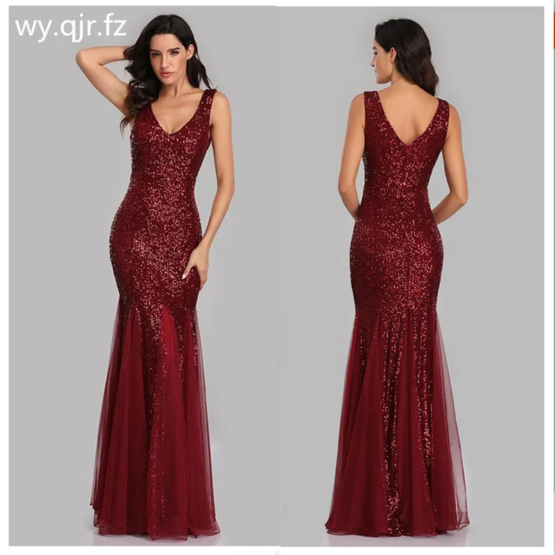 HJQ-813#Bridesmaid Dresses Long Golden Burgundy Dark blue Fishtail Sequins Wedding Party Dress Wholesale women clothing Sexy