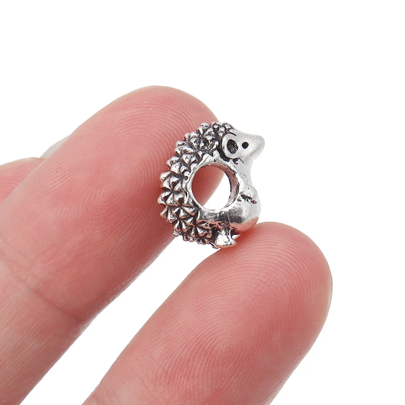 SAUVOO 10pcs/lot Alloy Beads Hedgehog Bead Charm Big Hole Beads Fit Bracelet Bangle Necklace Women DIY Jewelry