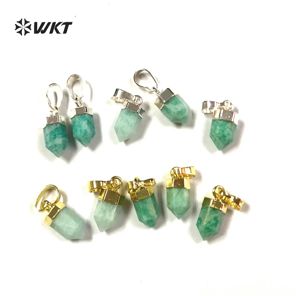 WT-P1751 Fashion Elegant Cute Hexagonal Column Natural Amazonite Pendants Jewelry Accessories DIY for Necklace Women & Gift