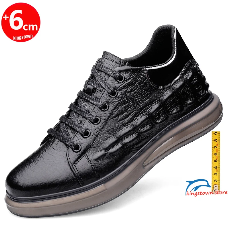 

Sneakers Man Elevator Shoes Height Increase Insole 6cm Black Taller Men Leisure Fashion Genuine Leather