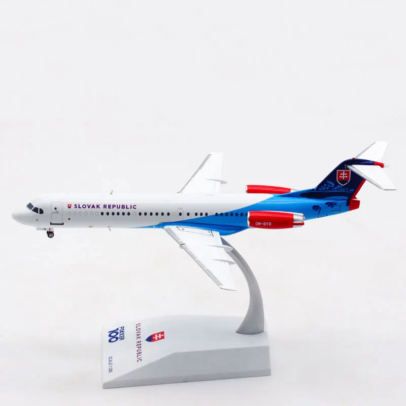 Diecast 1/200 Scale Fokker 100 OM-BYB SLOVAK Airline Airplane Toy Aircraft Alloy Plane with Landing Gear Model Souvenir