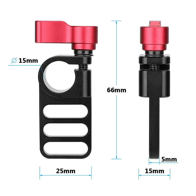 CAMVATE 15mm adattatore per morsetto a stelo singolo Railblock con scanalature di montaggio da 1/4 "-20 e manopola a vite zigrinata rossa/nera per fotocamera/Monitor