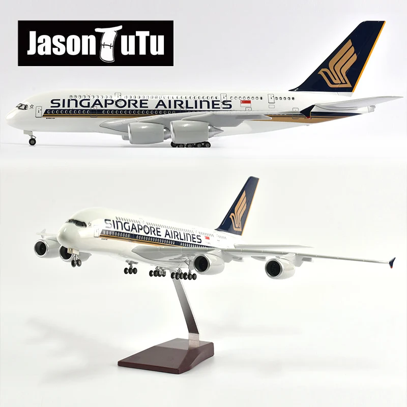 

JASON TUTU 46cm Airplane Model Aircraft 1/160 Scale Diecast Resin Singapore Airlines Airbus A380 Light and Wheel Plane Gift