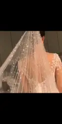 One Layer Beaded Wedding Veils Romantic White Ivory Tulle Bridal Veil Cathedral Veils with Comb