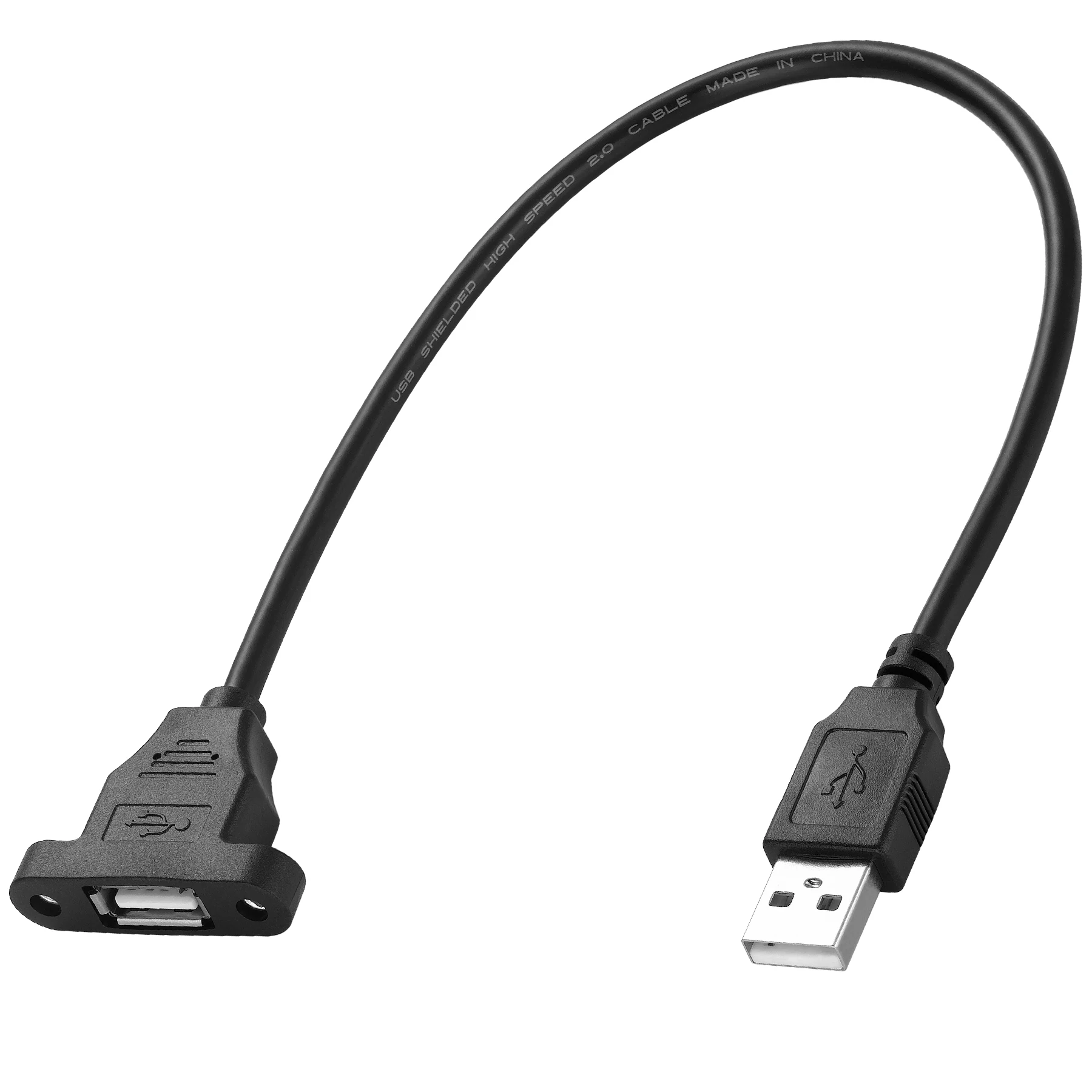 Bochara USB 2.0 przedłużacz kabla męski na żeński z pełne owinięte Panel z mocowaniem na śruby do montażu na folia + pleciony ekranowany 30cm 50cm