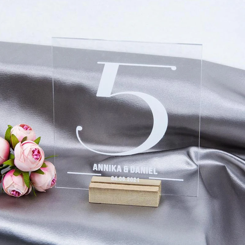 Acrylic Wedding Table Numbers With Wood Holder Wedding Event Shower Number Sign Personalized Calligraphy Wedding Table Number