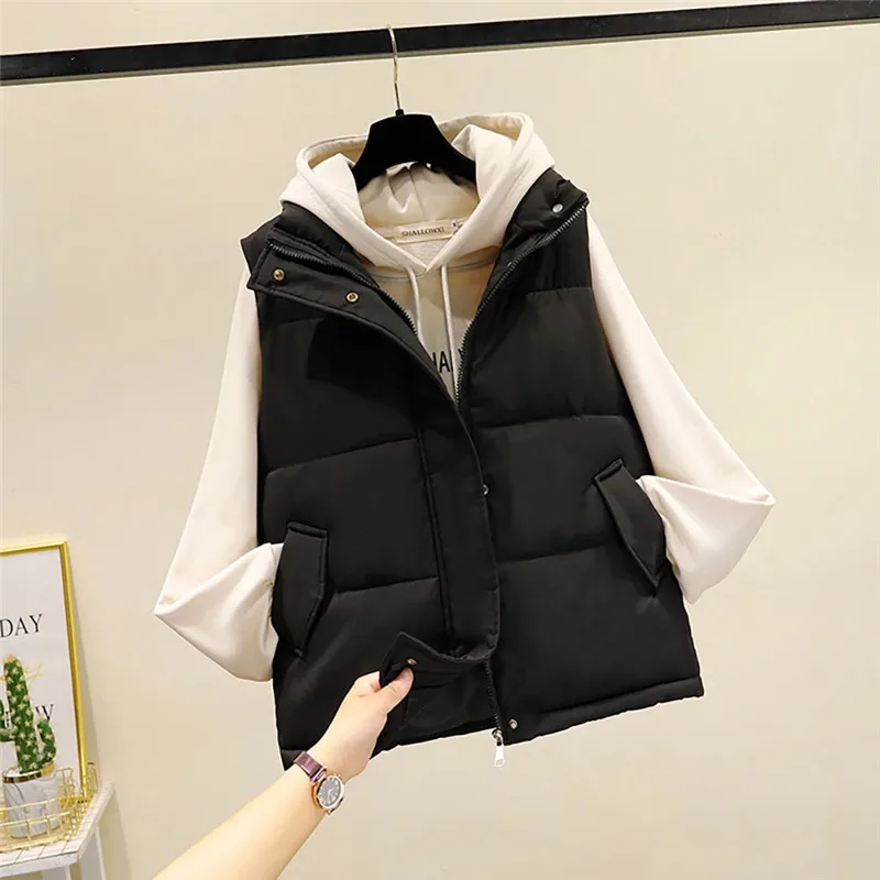 2021 Winter Women Sleeveless Vest Coat Warm Jacket Down Cotton Padded Parka Waistcoat Female Mandarin Collar Vest Jacket