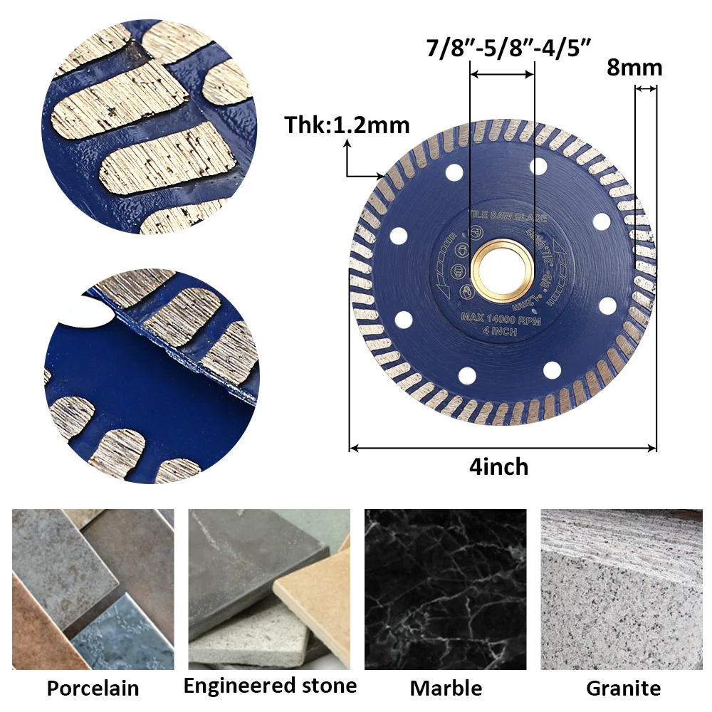 105mm 4 In disco diamantato sottile disco diamantato Super sottile Turbo lama diamantata lama diamantata per il taglio di piastrelle In ceramica di marmo granito