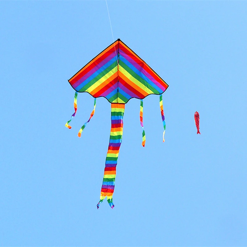 

free shipping large rainbow kite kids kite flying string line outdoor fun toy beach kite windsock cometa fish kite nylon fabric