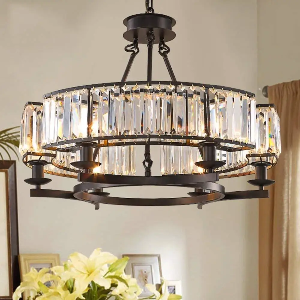 6 Lights Vintage Style Ceiling Light American Rual Countryside Crystal Chandeliers for Living Room,Cafe, Dining Room