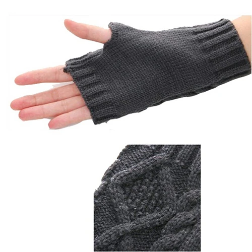 Women Combing Fine Wool Cable Fingerless Gloves Thick Soft Knitted Woolen Arm Warmers Thumb-hole Arm Sleeve Autumn Winter