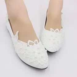ćXingchenmaoćNew white flower lady wedding flat shoes made in China fashion large wedding shoes BH2102