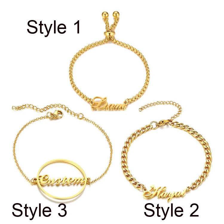 Personalized Custome Name Bracelet for Women Girls Box Chain Links Stainless Steel Arabic Letter Bangle Adjustable