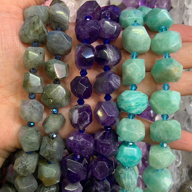 

Natural Labradorite Amethyst Amazonite Stone Beads 15'' Irregular DIY Loose Beads For Jewelry Making Women Beads Necklace Gift
