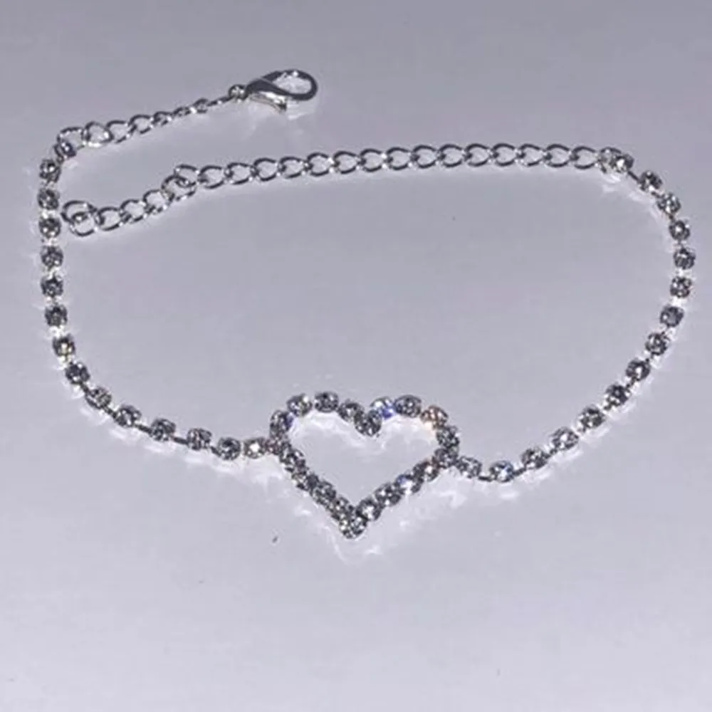 2020 Hot Sale Bling Rhinestone Love Heart Anklet Chain Bracelet for Women Luxury Crystal Tennis Leg Chain Anklet Foot Jewelry