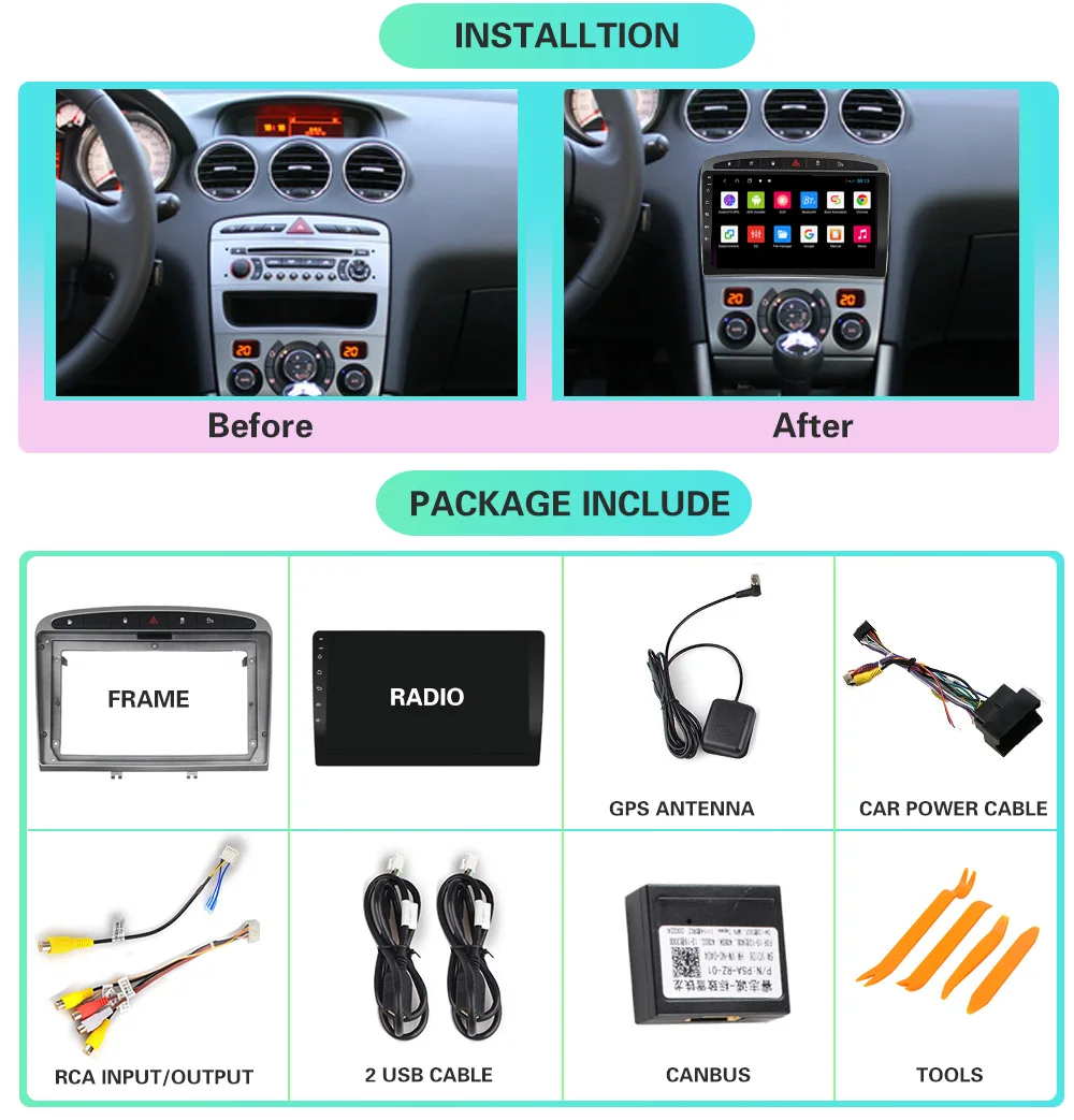 Android 10 4G+64G car stereo for Peugeot 2010-2015 2016 308 408 GPS Navigation Head Unit Multimedia radio 4G WiFi RDS Player Din