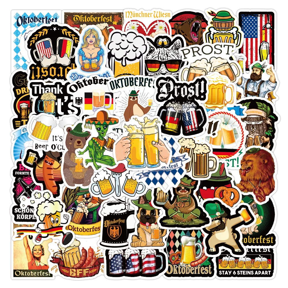 

50pcs/pack Funny Drink Beer Oktoberfest Stickers Skateboard Laptop Motorcycle Suitcase Waterproof Cool Sticker Decal Kid Toy