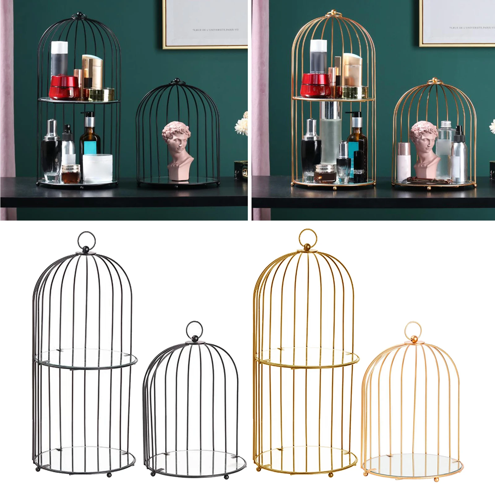 Bird Cage Desktop Organizer Holder Makeups Display Stand Spice Jar Rack Jewellery Metal Tray for Dresser Shelves Desk