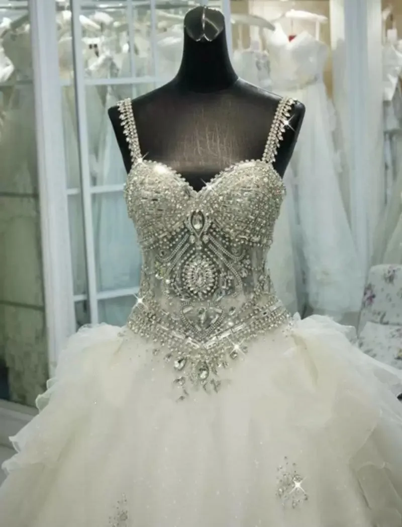 2022 bling strass cristais vestidos de casamento lindo a linha espaguete longo trem vestidos de noiva de noiva feito sob encomenda