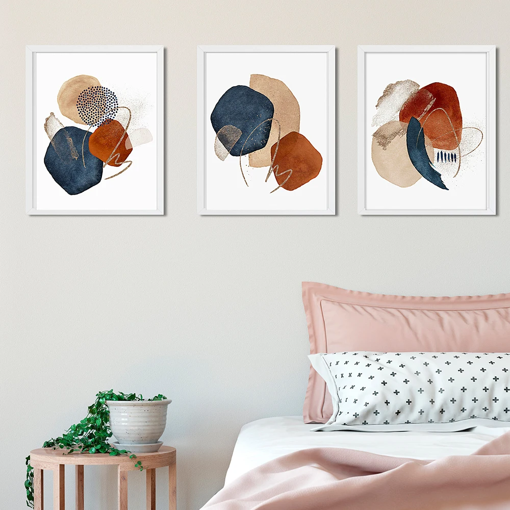 Abstract Wall Art Poster Painting Rust Gold Navy Watercolour Terracotta Prints Modern Gallery Decor Nordic Pictures Living Room