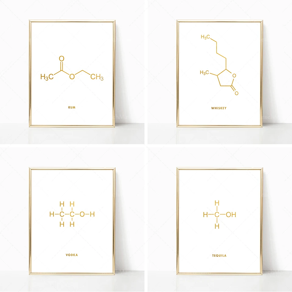 

Bar decoration molecular art printing set 5 decorations-tequila logo-bourbon molecule-molecular wall art-organic chemistry poste