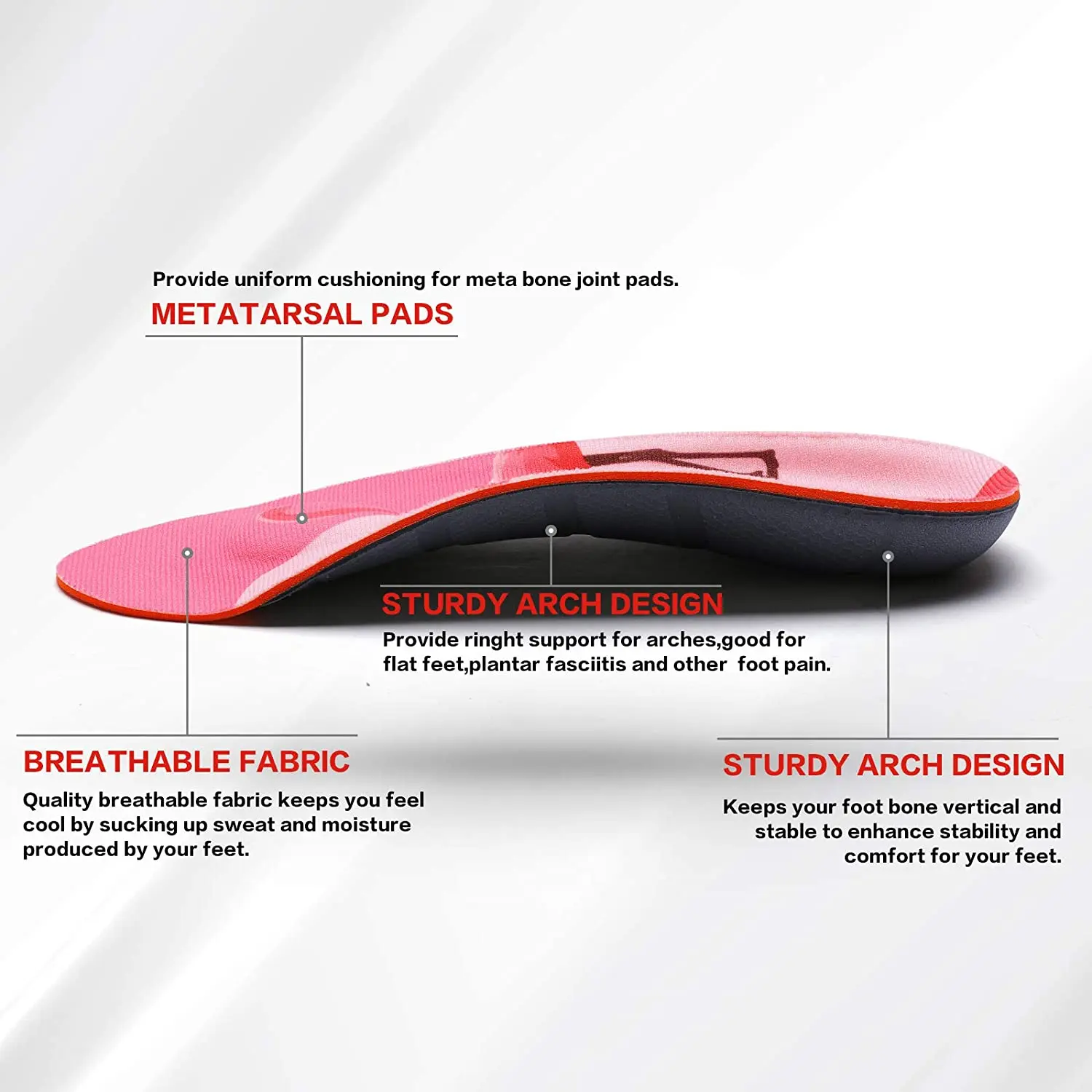 3/4 Arch Support Insoles Comfortable Orthotics Insert Suitable for Heel Pain,Flat Feet,lantar Fasciitis,Arch or Foot Fatigue