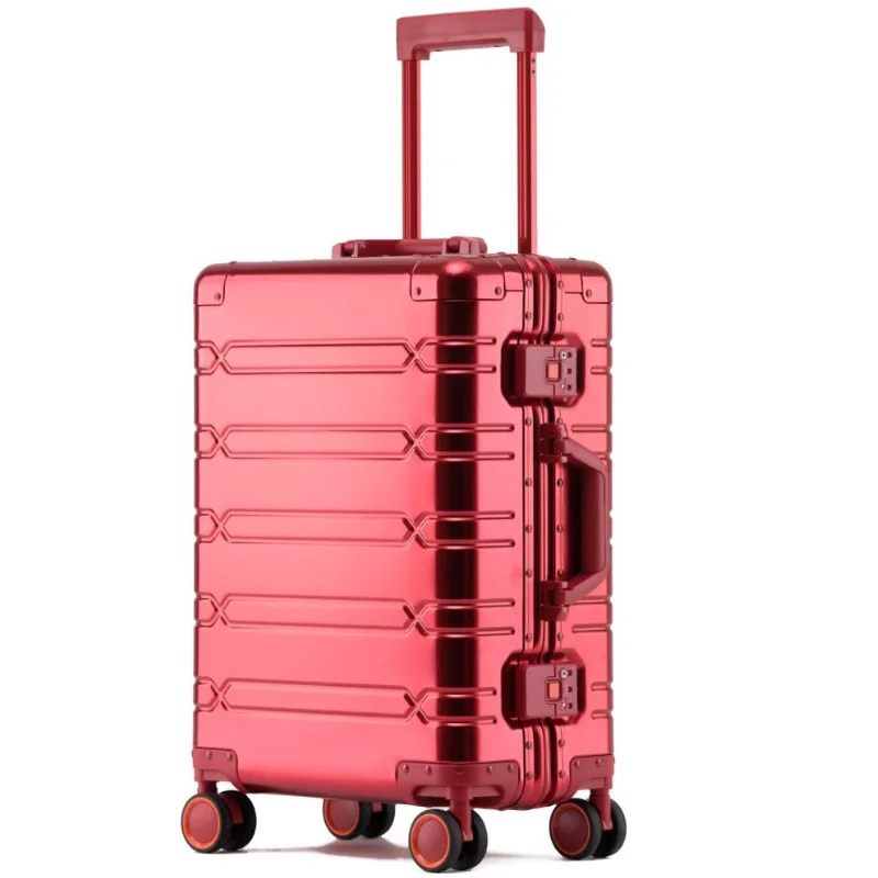 New Aluminum rolling luggage universal wheel fashion travel trolley suitcase 20/24/28 inch metal hard box password check-in case