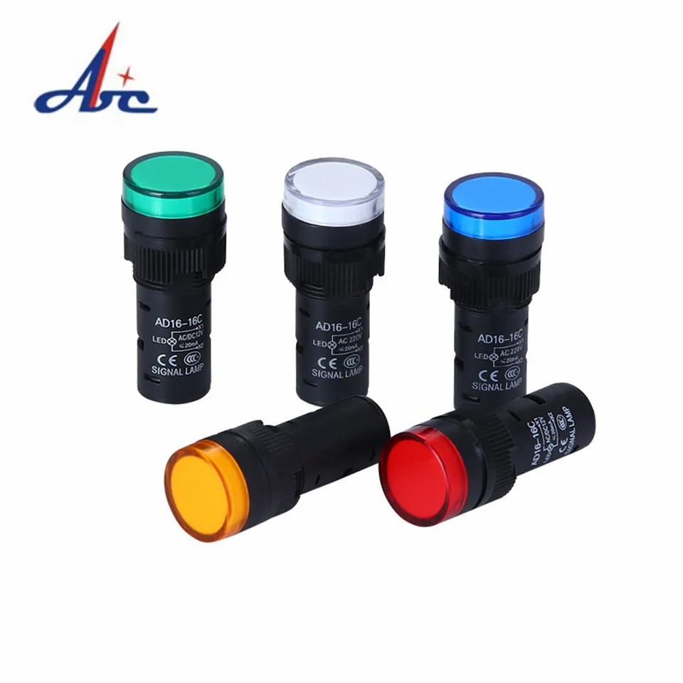 20 Pcs/Lot Mixed Color AC/DC 12V,24V,110V, AC220V AD16-16C 16mm Mount Size LED Power Indicator Signal Light Pilot Lamp