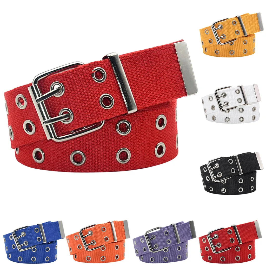 

Canvas Web Belt Female Male Waist Strap Belts For Women Men Jeans Belt 2021 New Double Grommet Hole Buckle Belt Wide#P30