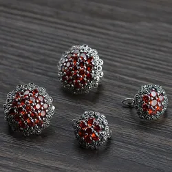 BOCAI New Woman Earrings S925 Pure Silver Inlaid Garnet Antique Style Female Buckle Earrings for Woman