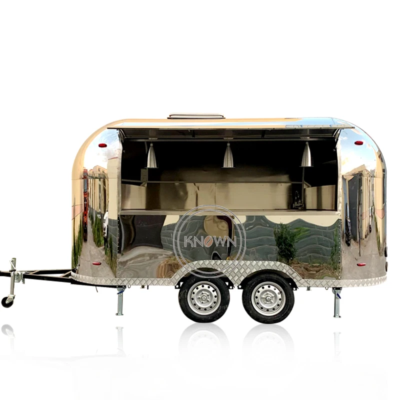 Airstream Stainless Steel Hot Dog Pizza Coffee Ice Cream Vending Cart Restaurant Mobile Fast Food Trailer Truck for Sale